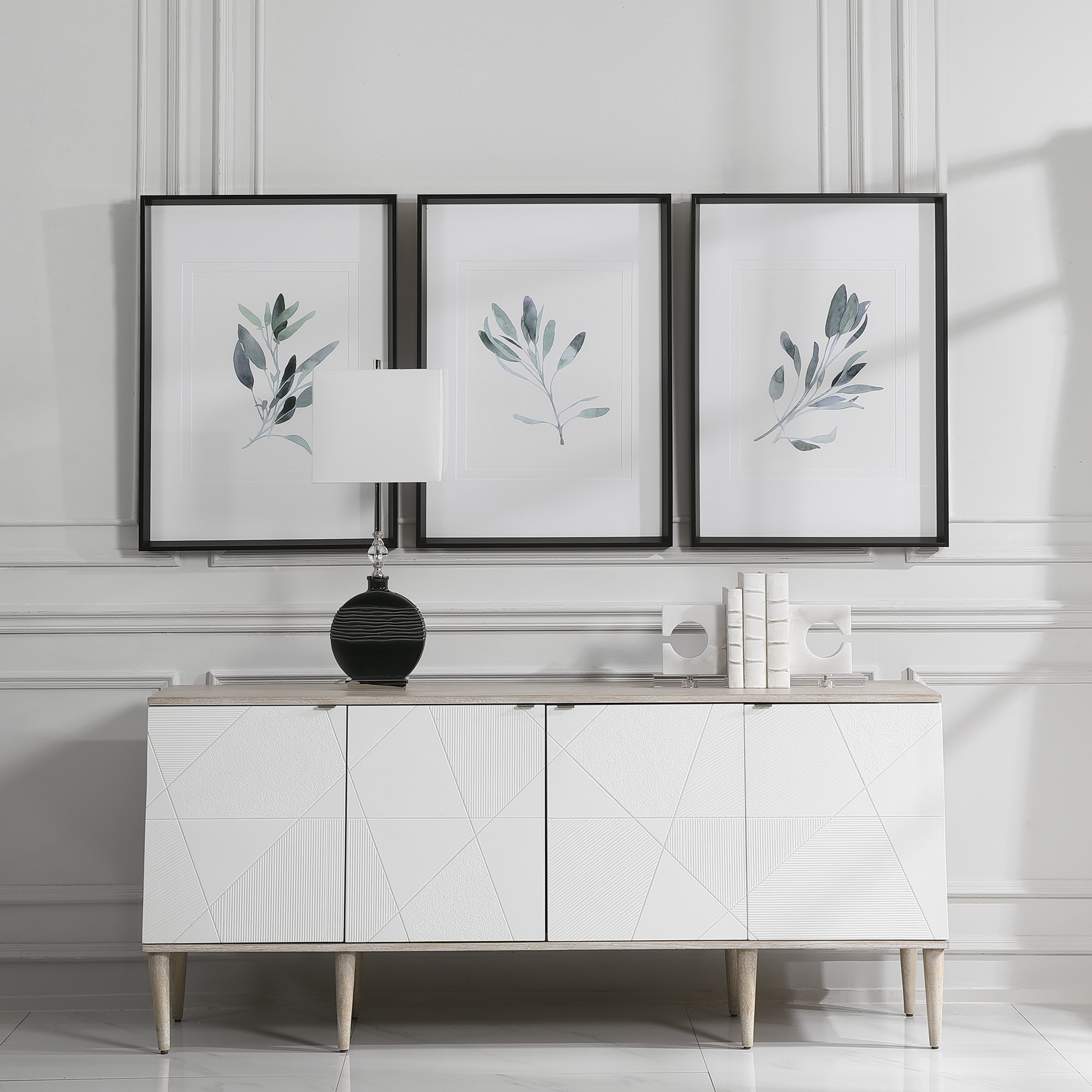 Simple Sage Watercolor Prints, S/3 - Image 1
