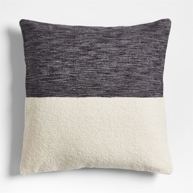 Biella Wool-Cotton Blend Textured 23x23 Ink Black Throw Pillow Cover with Down-Alternative Insert - Image 0
