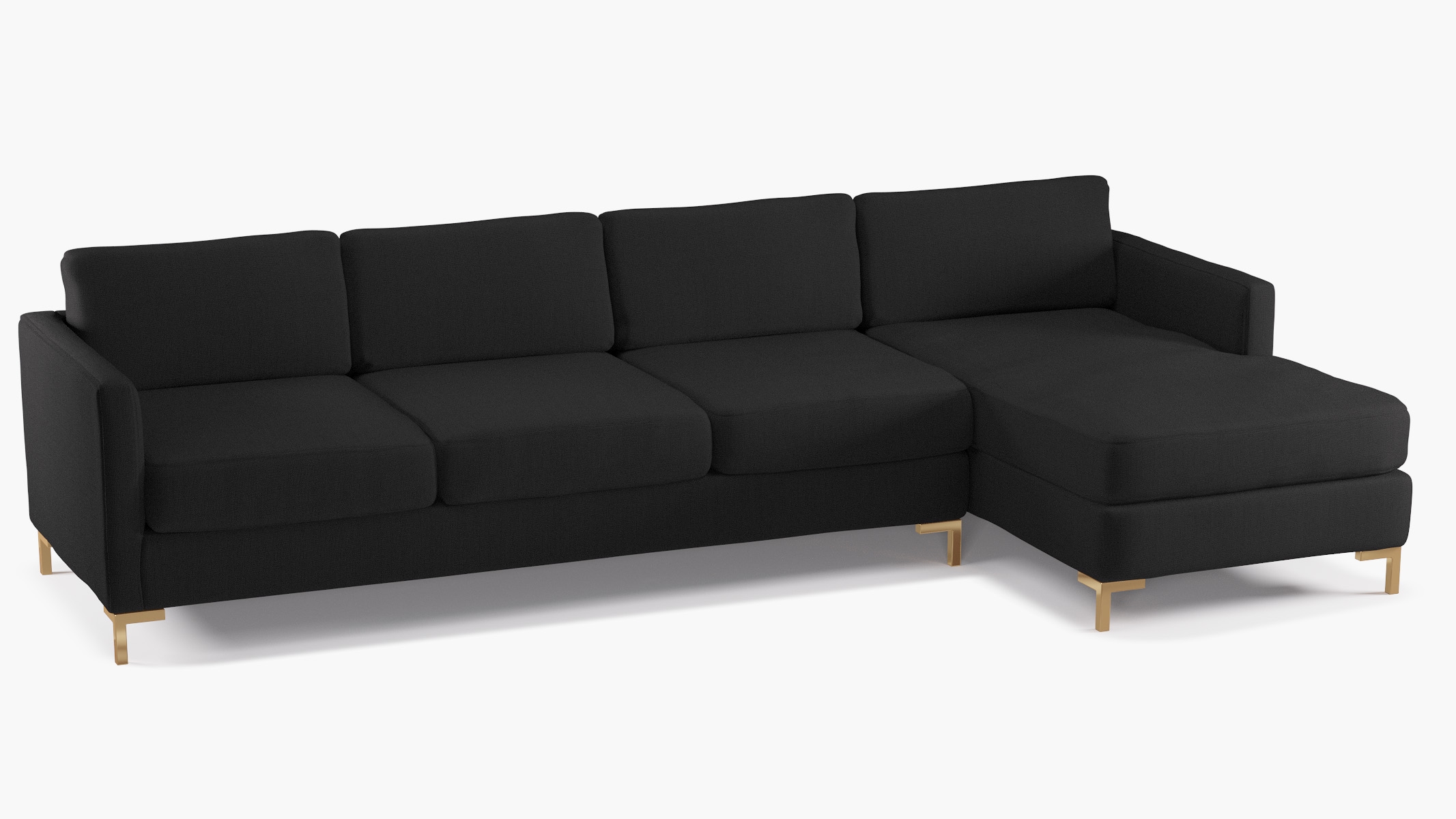 Modern Sectional, Right Facing, Raven Everyday Linen, Brass L Leg - Image 1