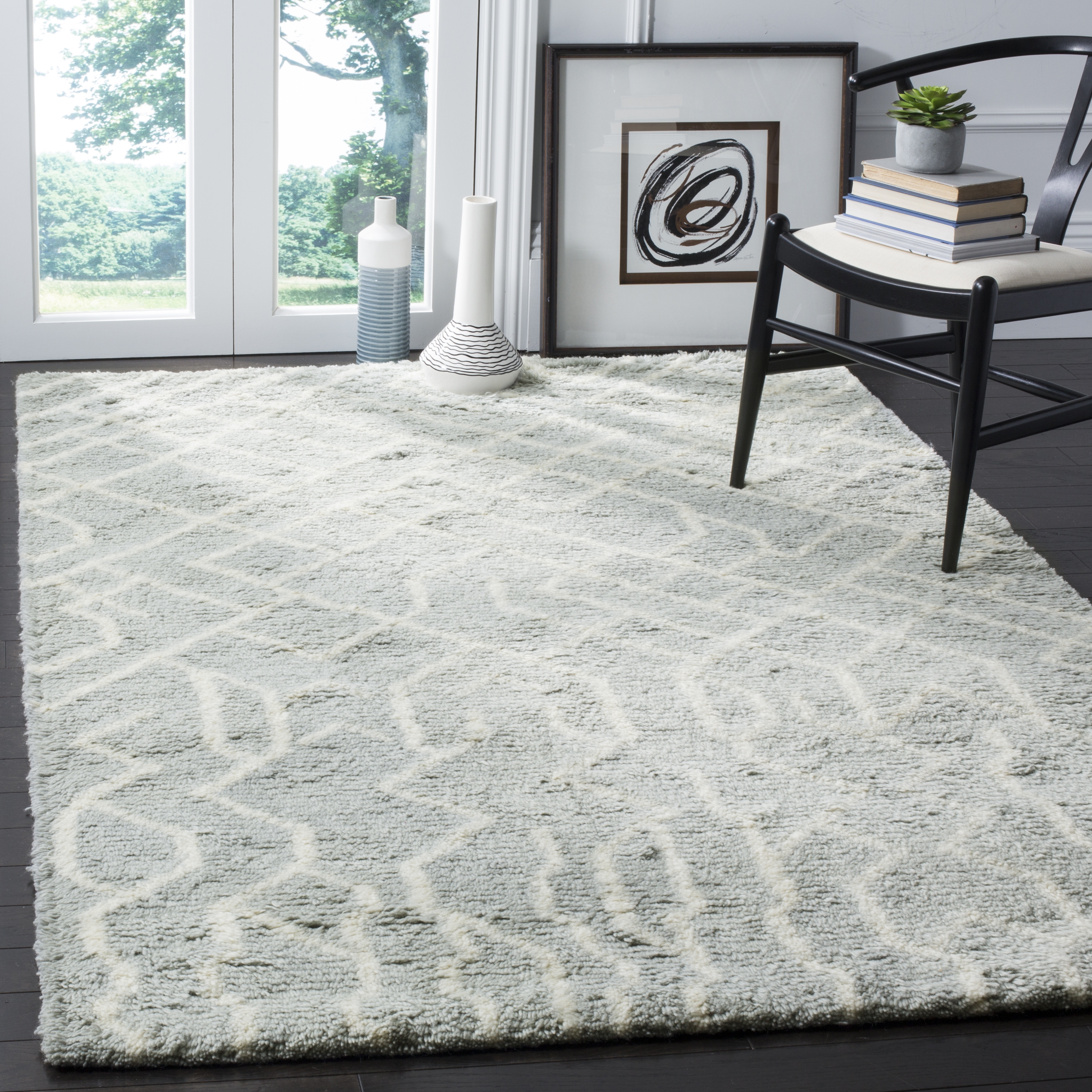 Arlo Home Hand Tufted Area Rug, CSB810A, Blue/Ivory,  5' X 8' - Image 1