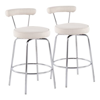 Rhonda Contemporary Counter Stool In Black Steel And Charcoal Fabric By Latitude Run® - Set Of 2 - Image 0
