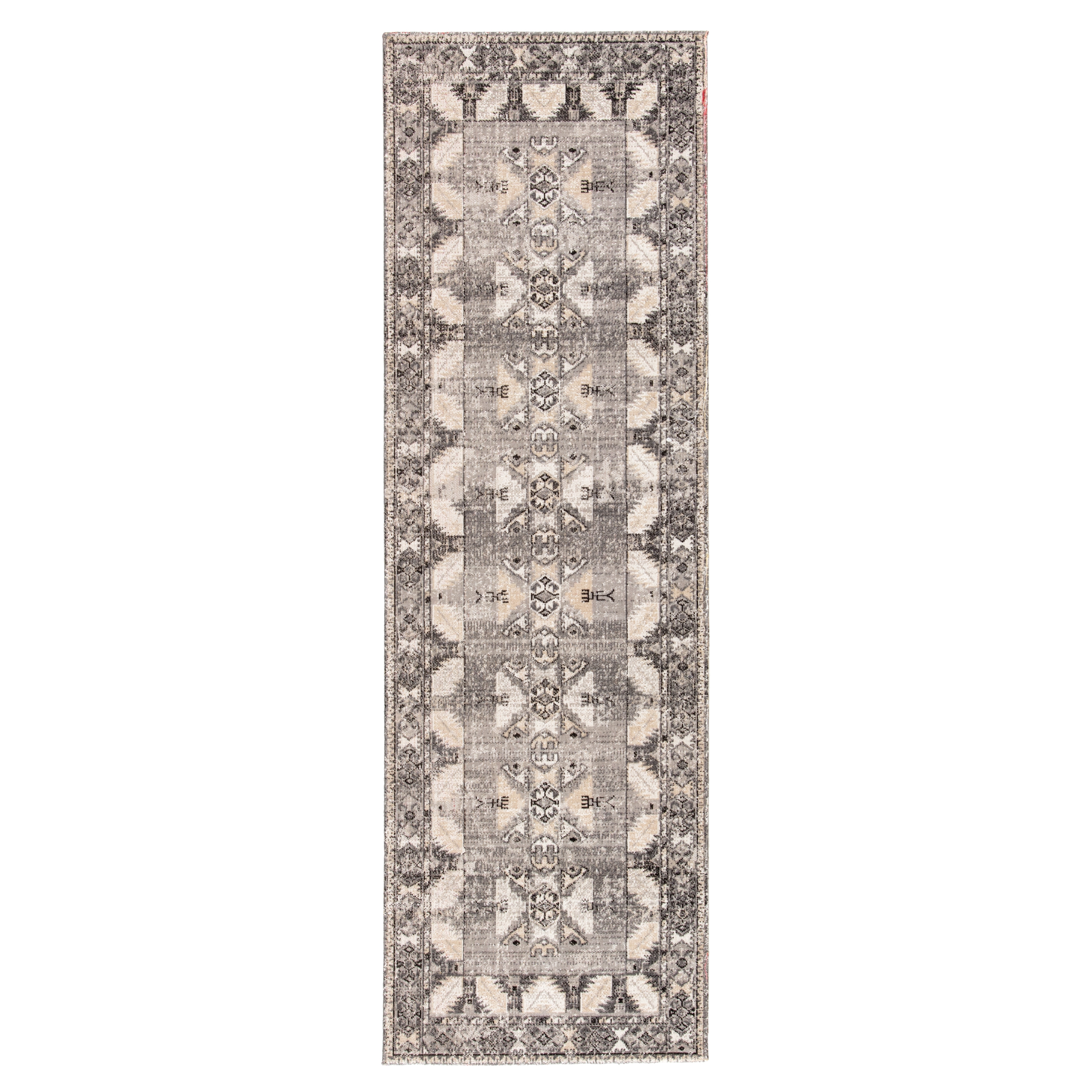 Paloma Indoor/ Outdoor Tribal Gray/ Beige Runner Rug (2'8"X10') - Image 0