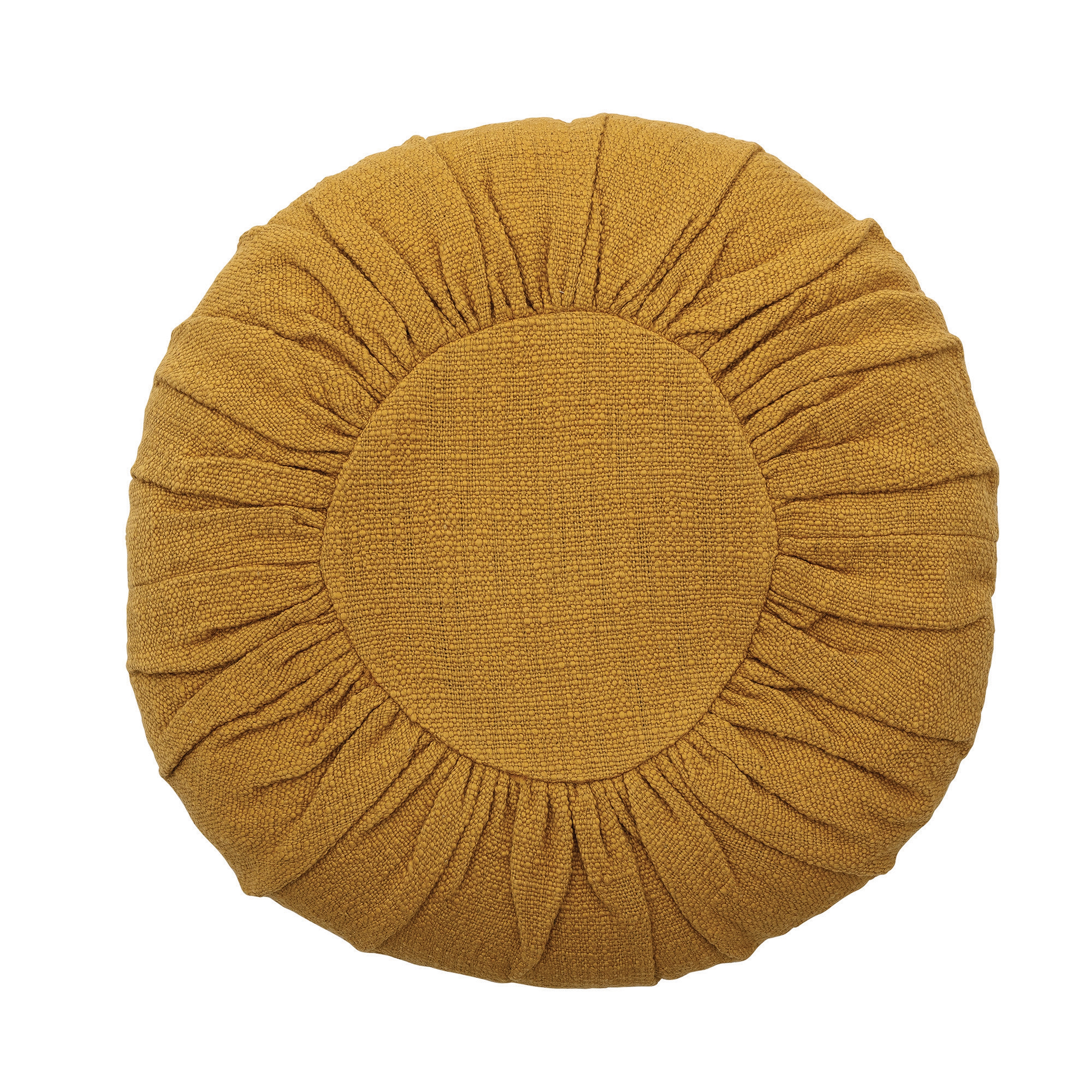 Round Pillow with Gathered Design, Mustard Cotton, 18" - Image 0