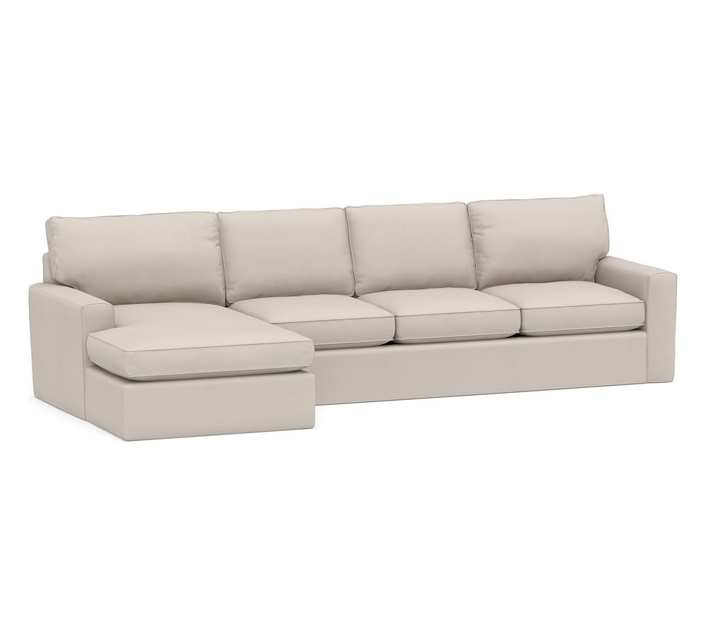 Pearce Square Arm Slipcovered Right Arm Sofa with Double Chaise Sectional, Down Blend Wrapped Cushions, Performance Twill Stone - Image 0