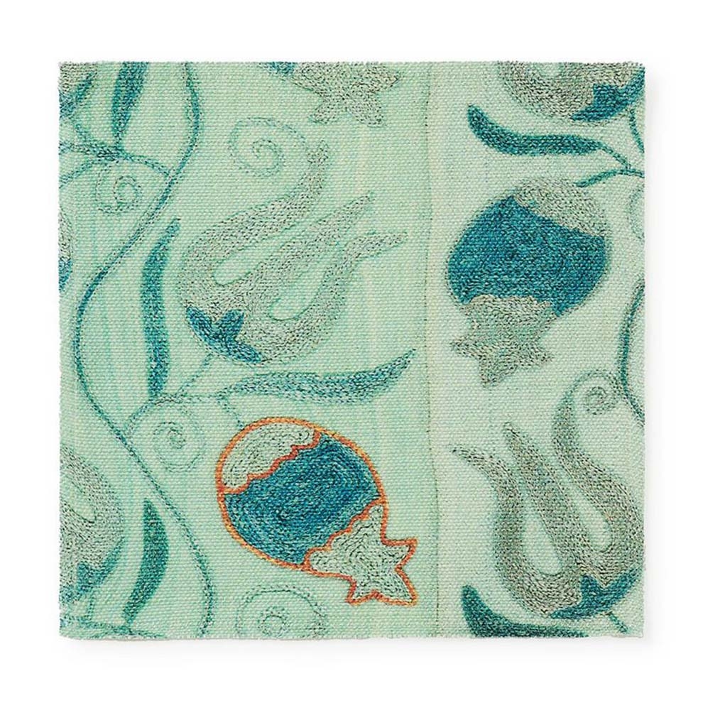 Aqua Pomegranate Suzani Fabric by St. Frank | Blue | Printed Width: 54" WPattern Size: 27" W x 25" V, | Cotton/Linen - Image 0