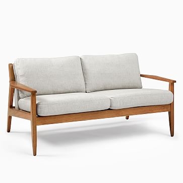 Mid Century Show Wood 66" Sofa, Performance Coastal Linen, Storm Gray, Pecan - Image 2