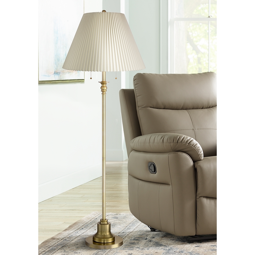 360 Lighting Spenser Pleated Shade Brushed Brass Traditional Floor Lamp - Image 0