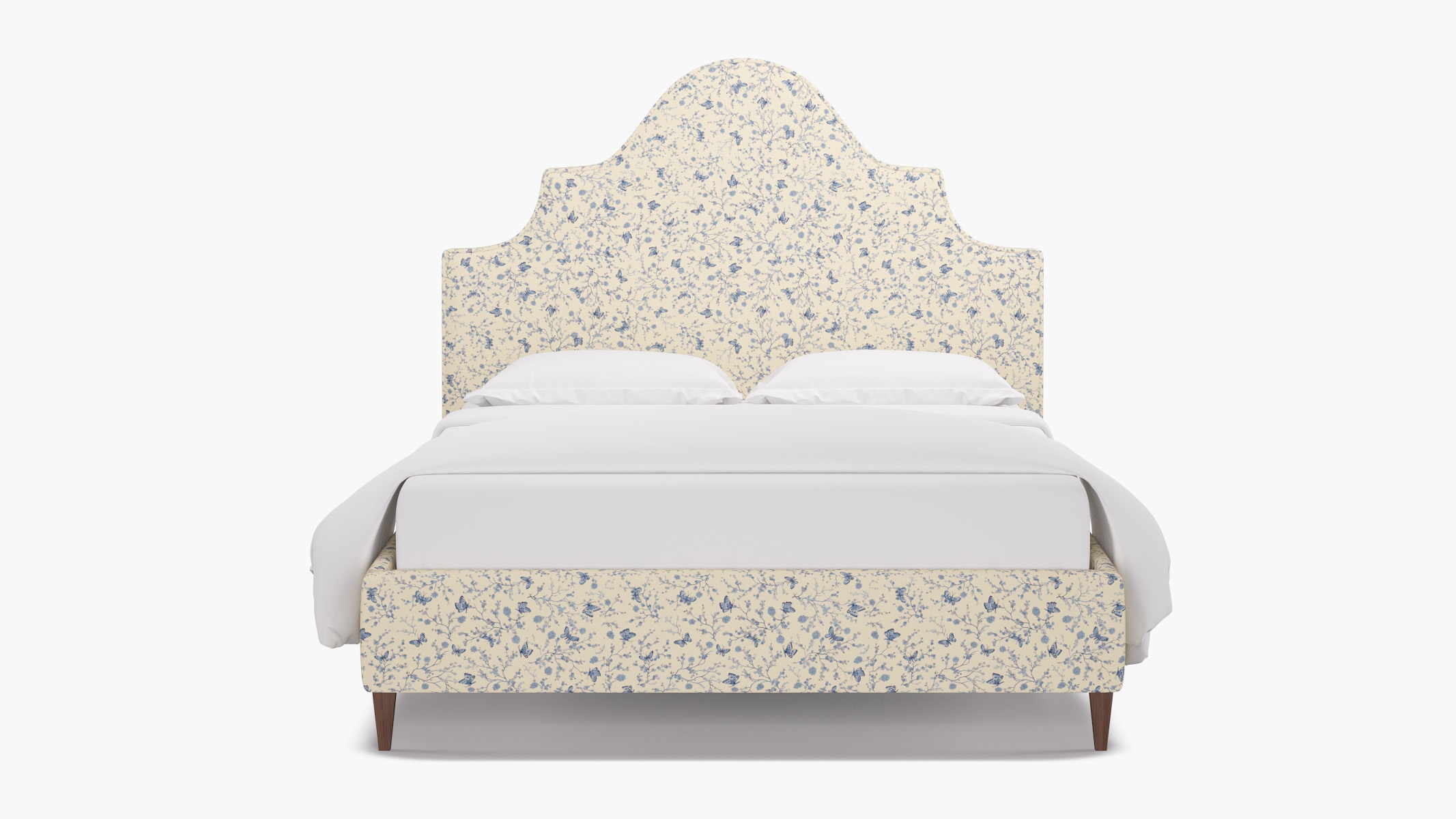 Statement Bed, Delft Mariposa, Walnut Square Tapered Leg, King - Image 0