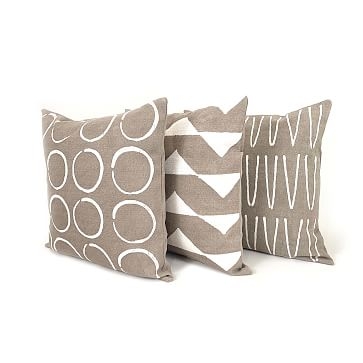 Sadza Batik Pillows, Lines, Taupe + White - Image 1