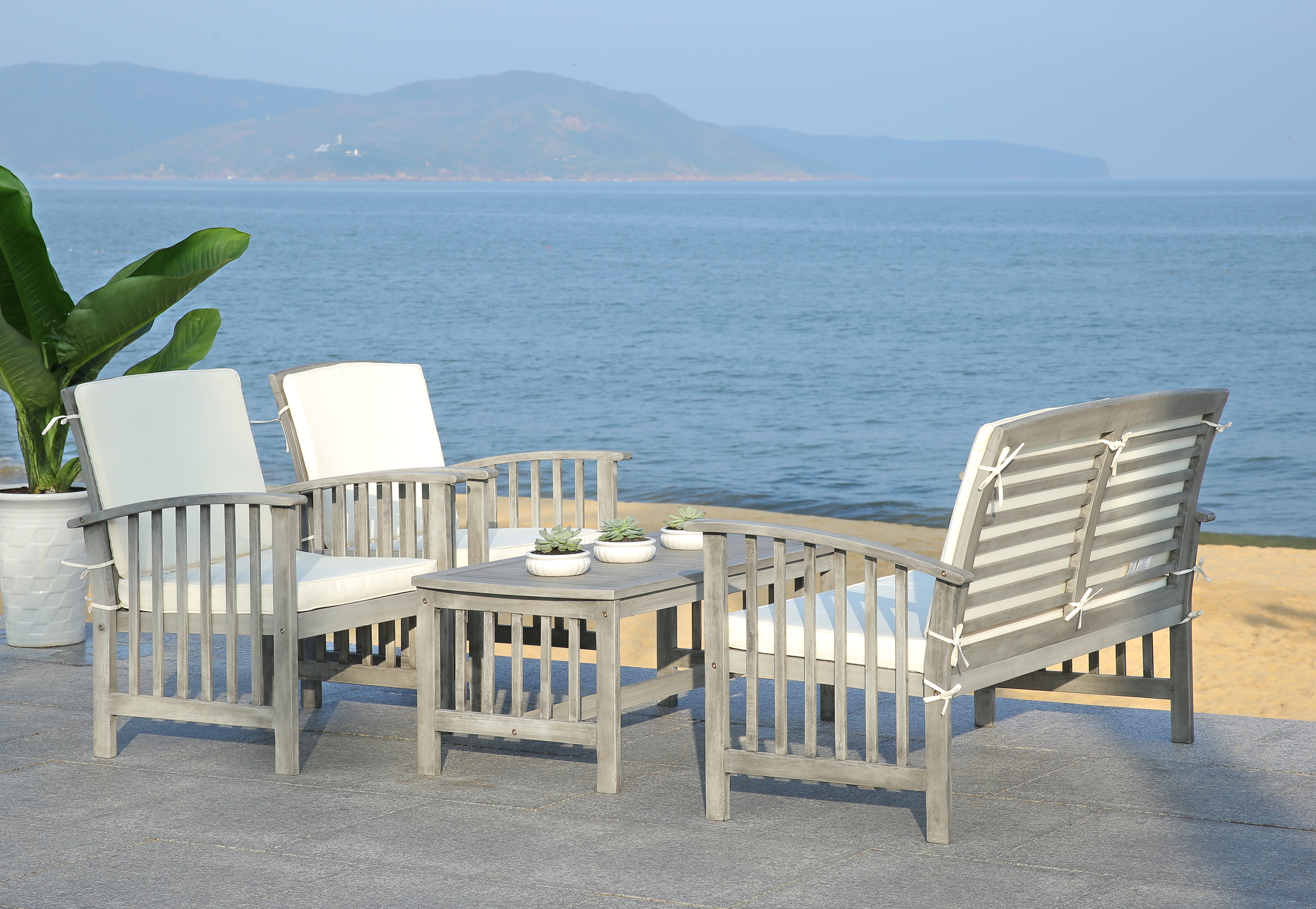 Rocklin 4 Piece Outdoor Set - Grey Wash/Beige - Safavieh - Image 4