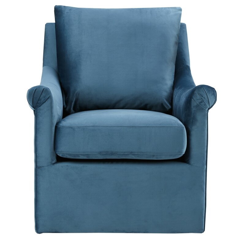 Lundell 28.54" Wide Polyester Swivel Armchair, Blue - Image 2