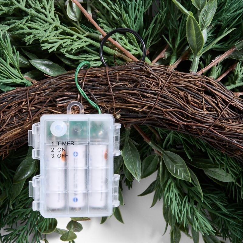 Faux Pre-Lit Cedar & Boxwood Wreath 28" - Image 6