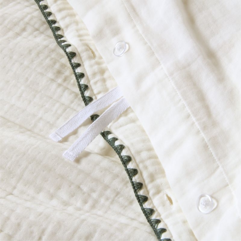 Beckett Pampas Ivory Supersoft Luxe Embroidered Beachglass Green Edge Organic Cotton Kids Twin Duvet By Jake Arnold - Image 3