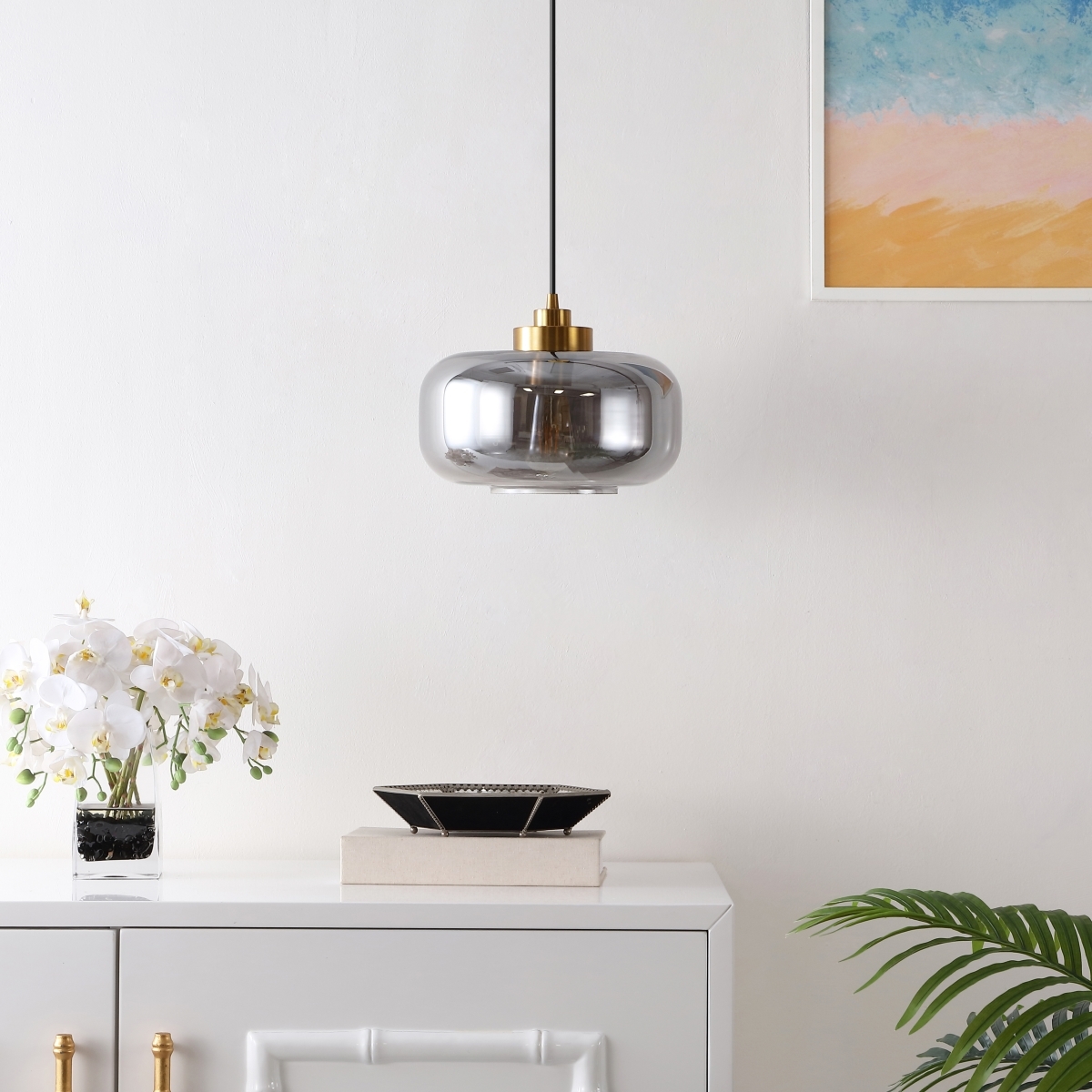Edge 11 Inch Pendant - Smoke Grey/Brass - Safavieh - Image 1