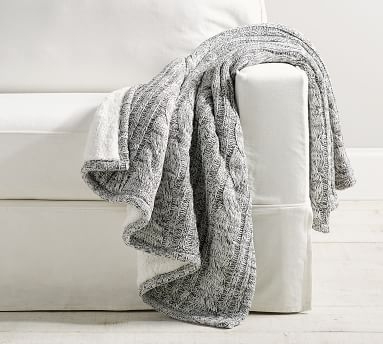 Heathered Cable Knit Sherpa Back Throw, 50 x 60", Neutral - Image 2
