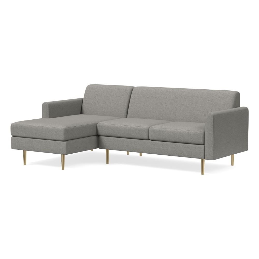 Olive 86" Left Standard Back 2-Piece Chaise Sectional, Mailbox Arm, Twill, Silver, Brass - Image 0