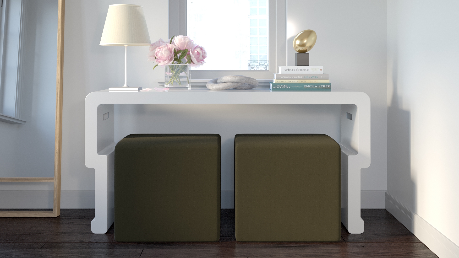 Cube Ottoman, Olive Everyday Linen - Image 2