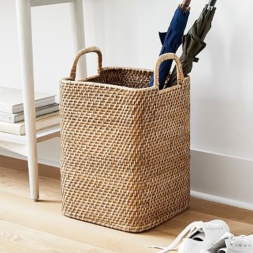 Modern Weave Tall Handle Basket, Natural - Image 0