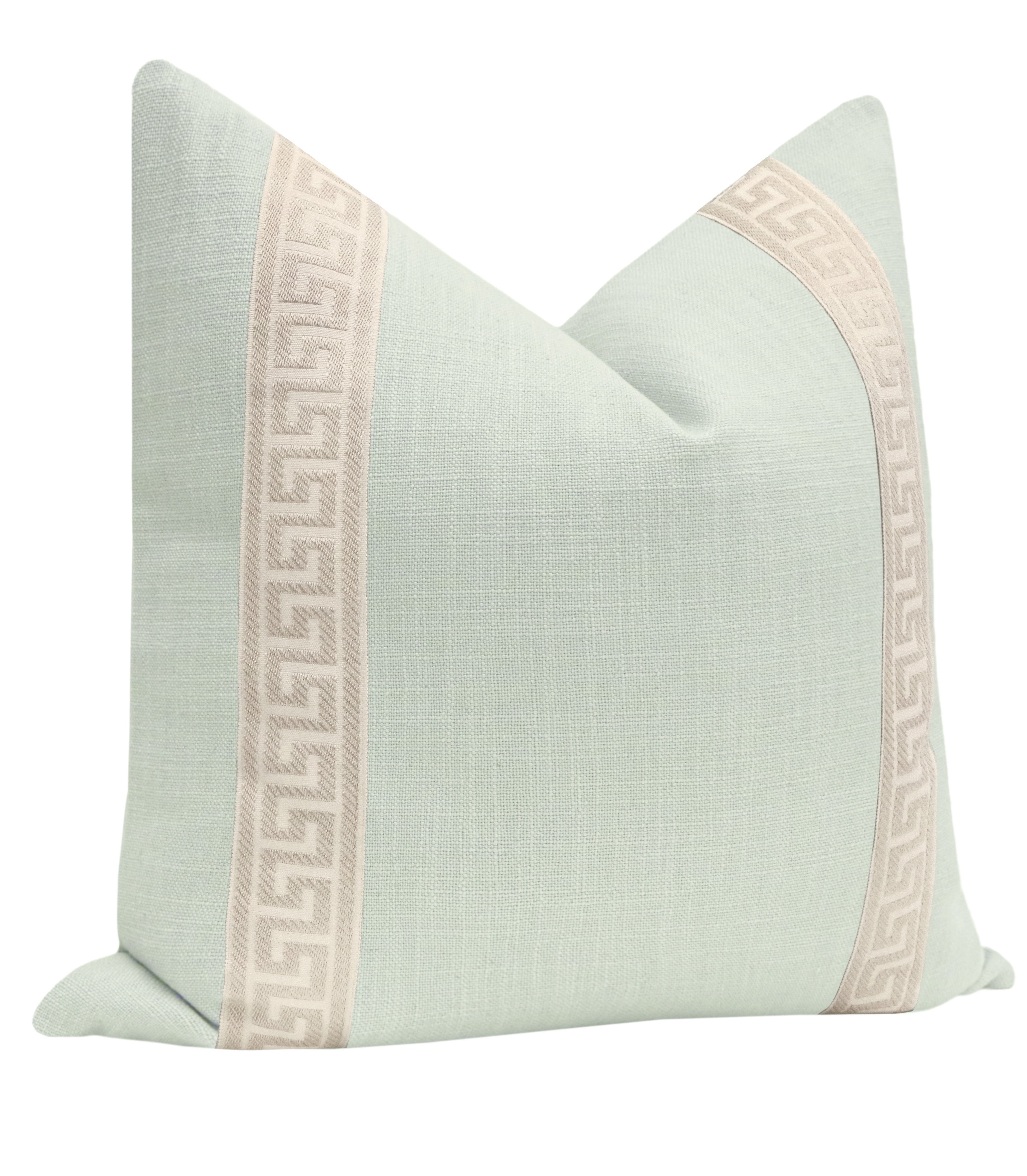 SIGNATURE LINEN // SPA BLUE + GREEK KEY TRIM // CASHMERE - 20” X 36” KING SHAM - Image 1