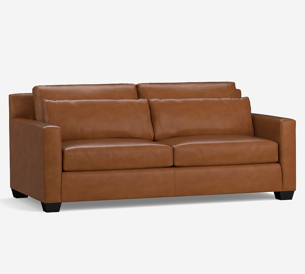 York Square Arm Leather Deep Seat Grand Sofa 95" 2-Seater, Polyester Wrapped Cushions, Statesville Espresso - Image 0