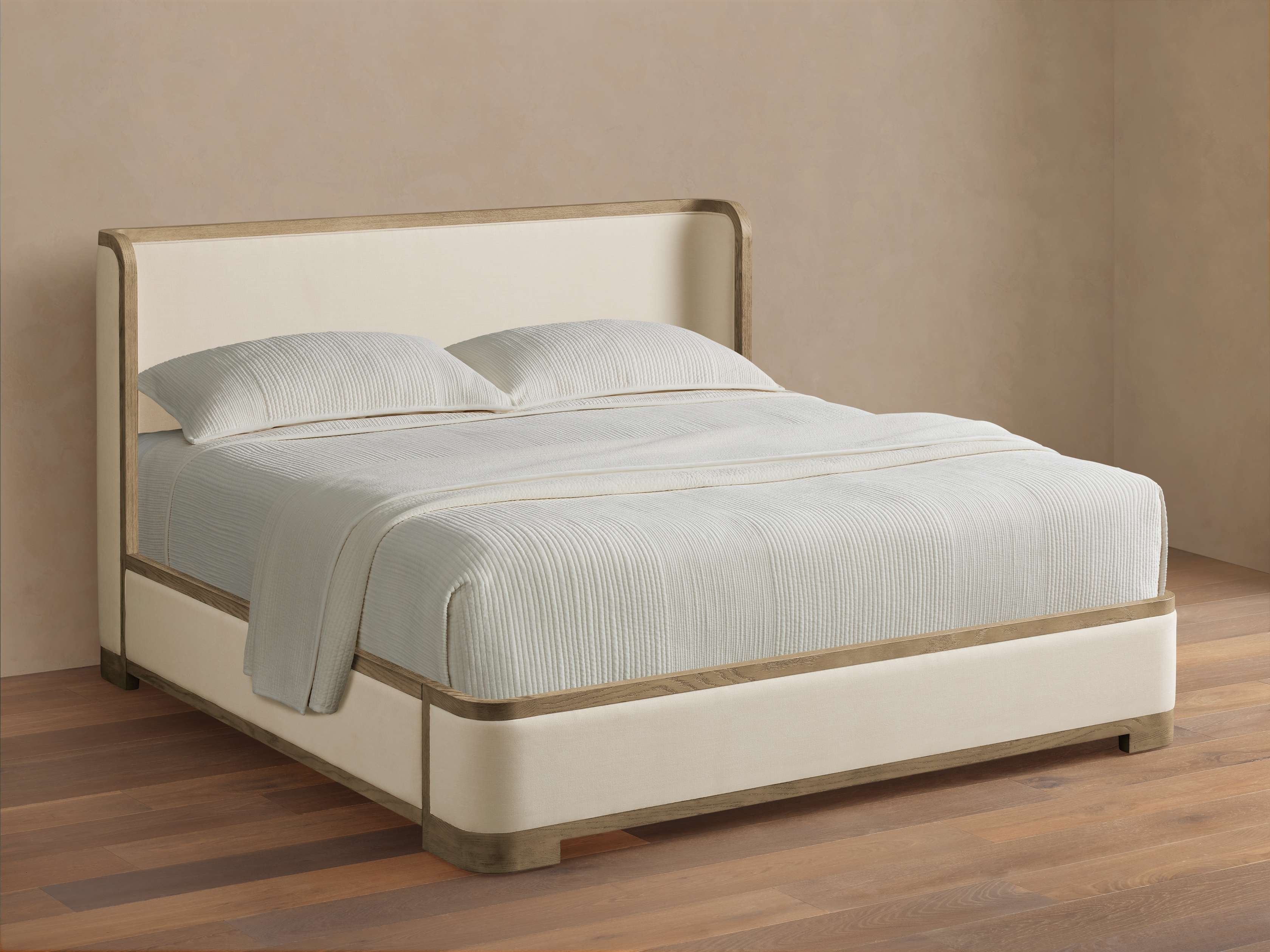 Darien Curved Shelter Bed in Upholstered 48" King Natural  Beacon Snow/Fawn - Image 0