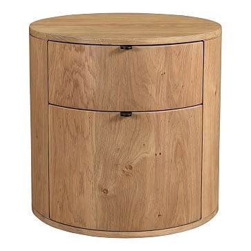 Modern Round Nightstand,Solid Oak, - Image 1