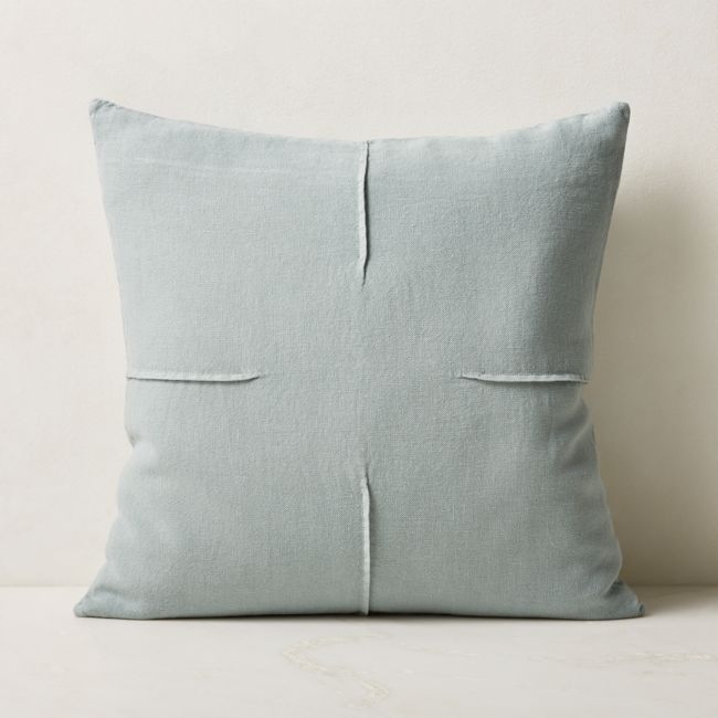 Tuck Silver Blue Linen Throw Pillow with Down-Alternative Insert 20'' - Image 0