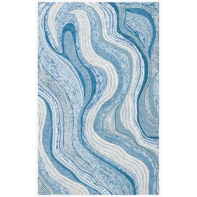 Albrian Abstract Handmade Tufted Wool Light Blue/Ivory Area Rug - Image 0