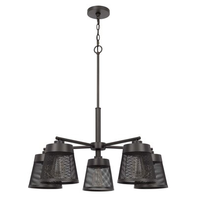 Chandelier With 5 Metal Mesh Shades And Tubular Support, Black - Image 0