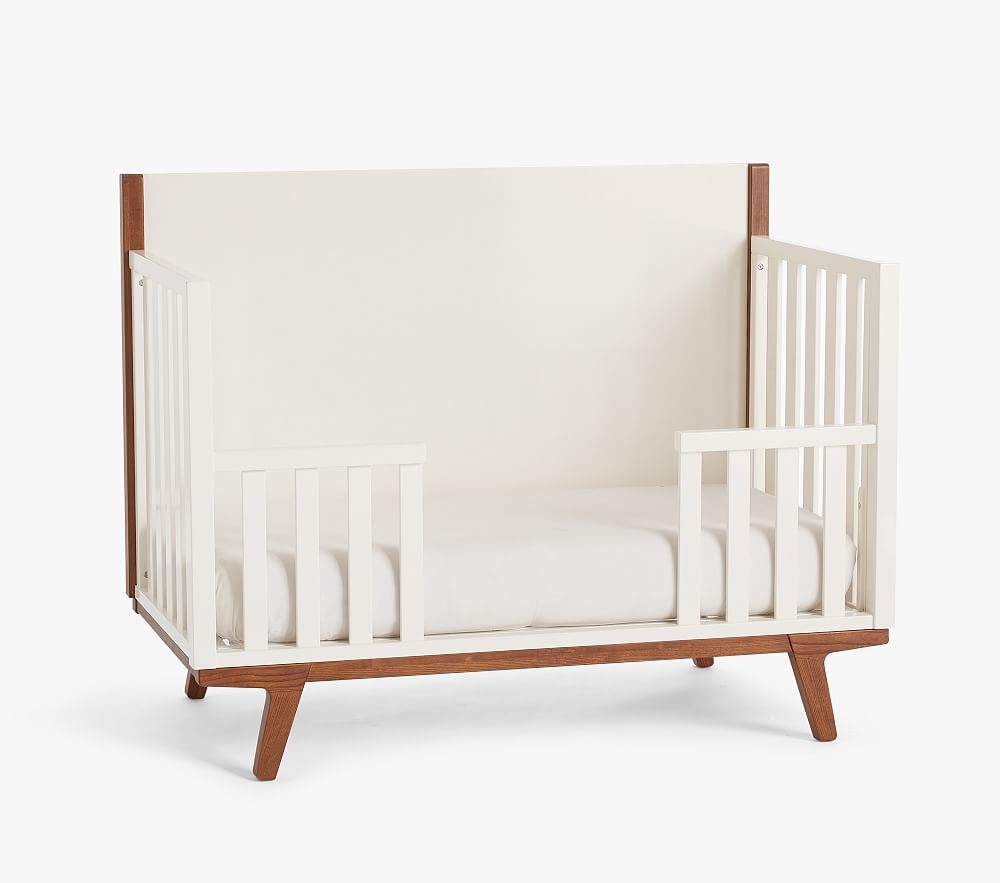 west elm x pbk Modern 4-in-1 Toddler Bed Conversion Kit, White/Pecan, UPS - Image 0