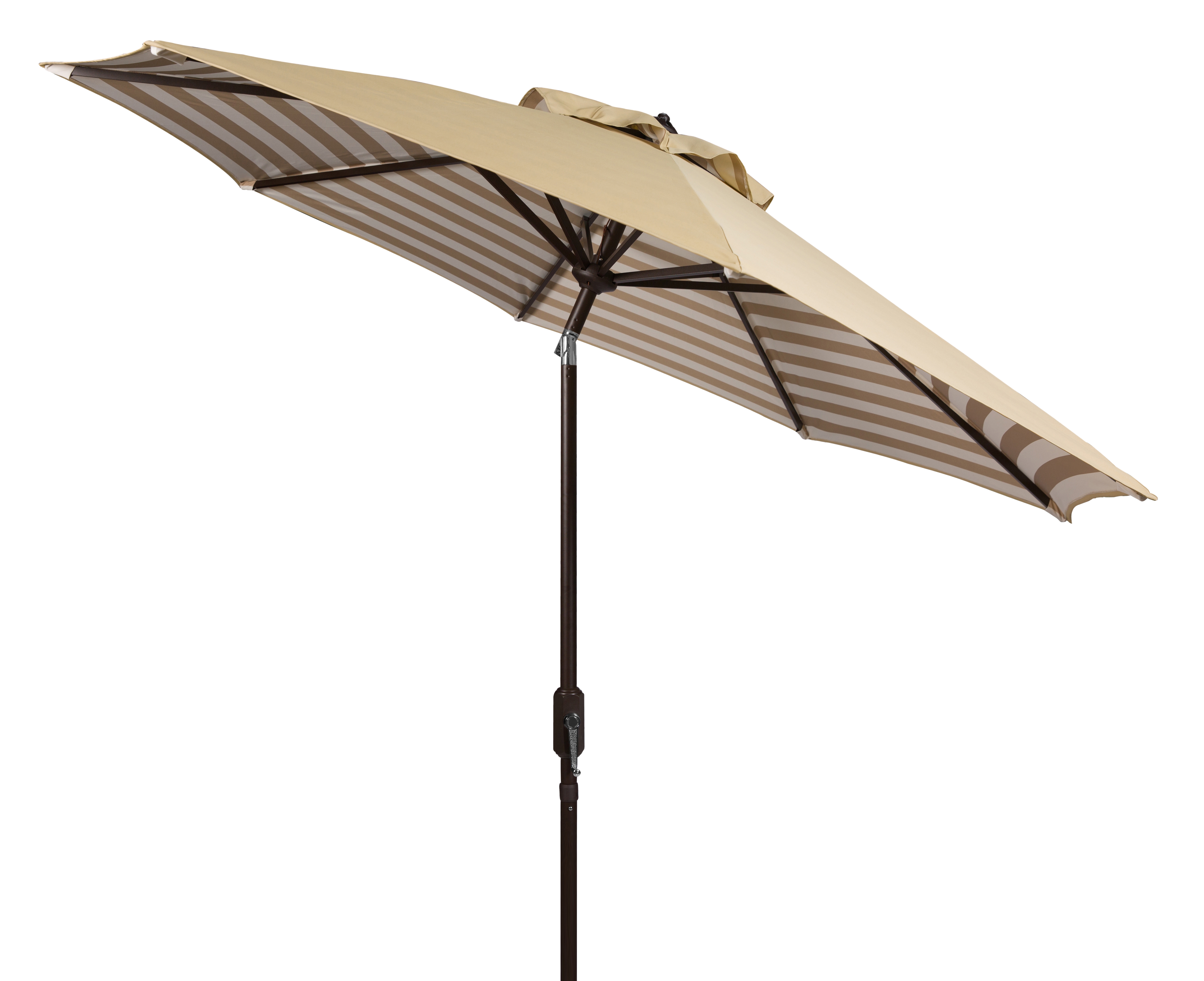 Athens Inside Out Striped 9Ft Crank Outdoor Auto Tilt Umbrella - Beige/White - Safavieh - Image 1