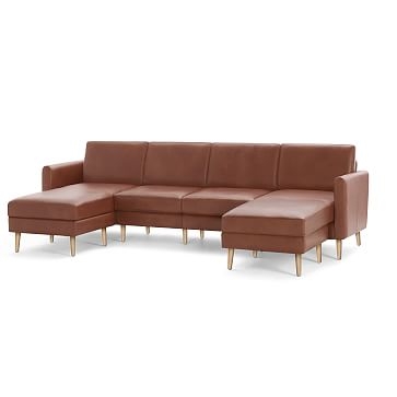 Nomad Arch Leather King Sofa Double Chaise, Chestnut, Ebony Wood - Image 1