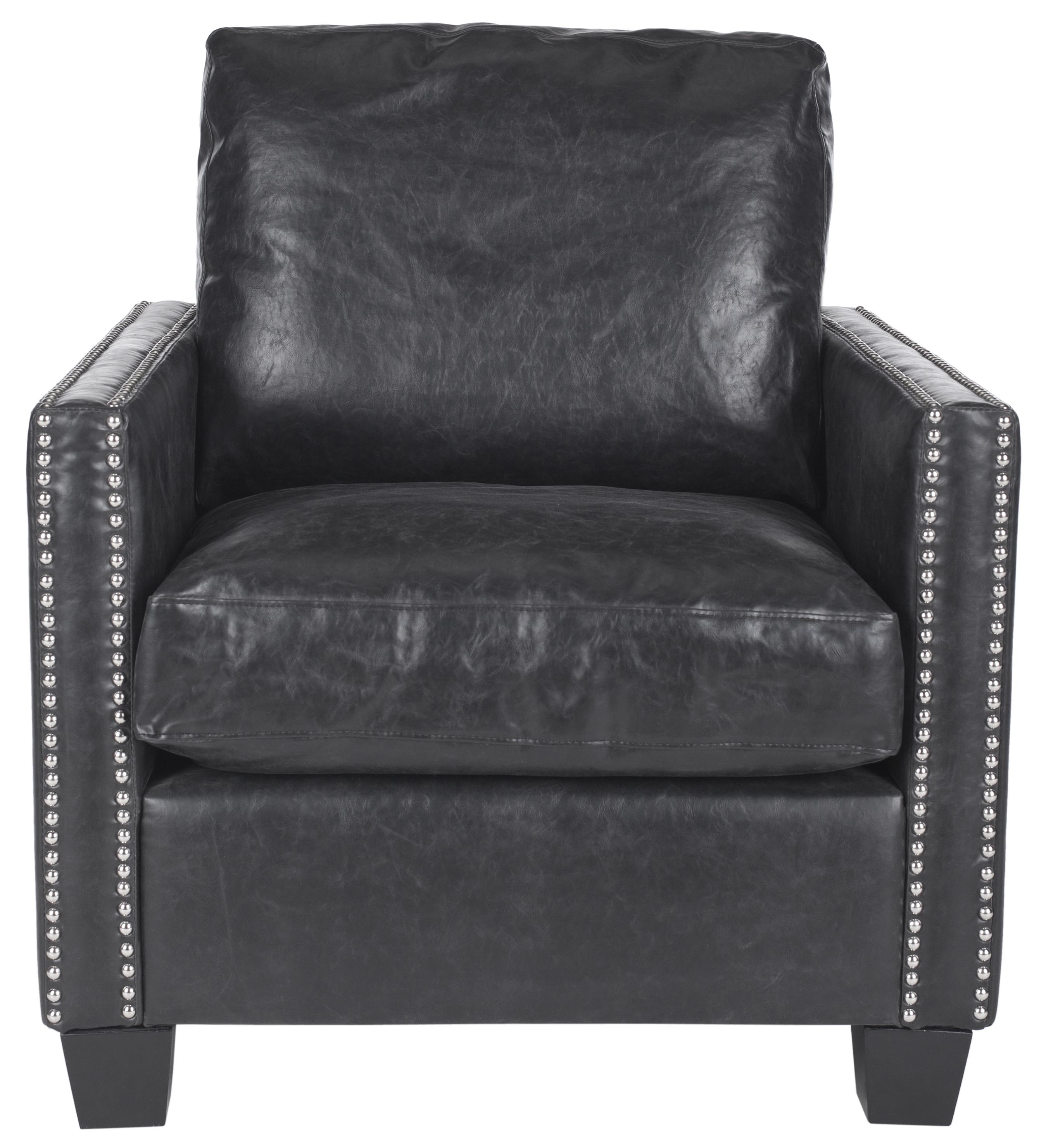 Horace Leather Club Chair - Silver Nail Heads - Antique Black/Black - Arlo Home - Image 0