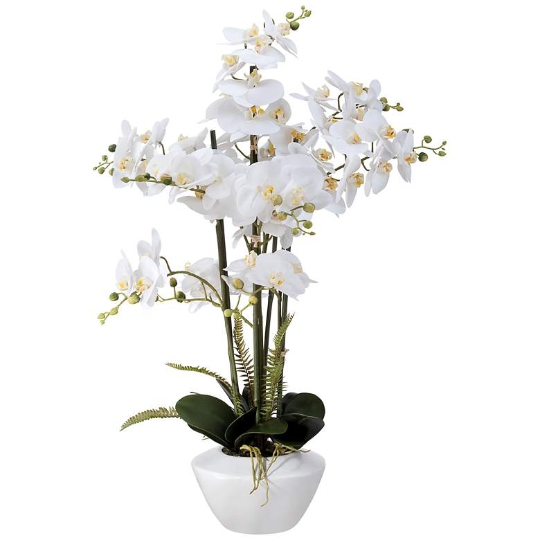 White Phalaenopsis Orchid Faux Floral Arrangement, 29" - Image 2