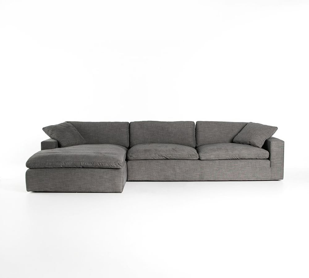 Milo Upholstered Left Arm Sofa with Chaise Sectional, Down Blend Wrapped Cushions, Chenille Basketweave Taupe - Image 0