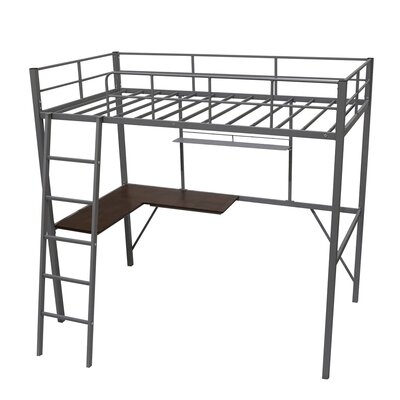 Metal Twin Loft Bed With Desk And Shelf, Twin Size High Loft Bed - Image 0