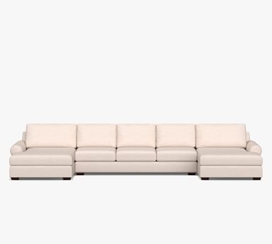 Big Sur Roll Arm Upholstered U-Double Chaise Sofa Sectional with Bench Cushion, Down Blend Wrapped Cushions, Performance Heathered Tweed Pebble - Image 2