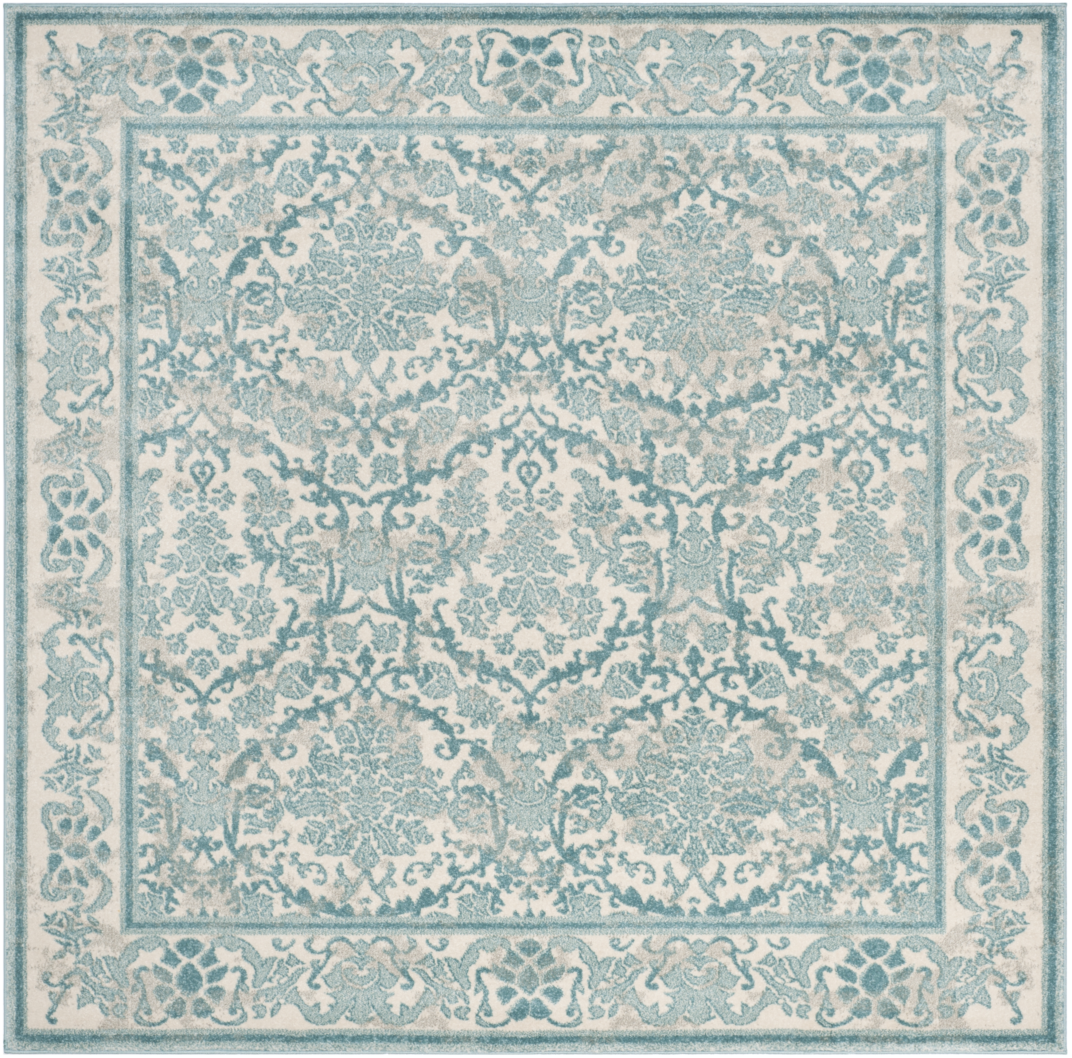 Arlo Home Woven Area Rug, EVK242C, Ivory/Light Blue,  6' 7" X 6' 7" Square - Image 0