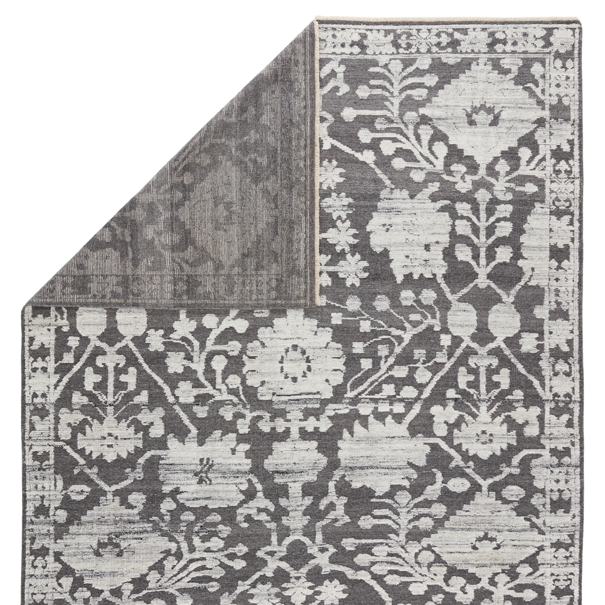 Riona Hand-Knotted Floral Gray/ White Area Rug (6'X9') - Image 2
