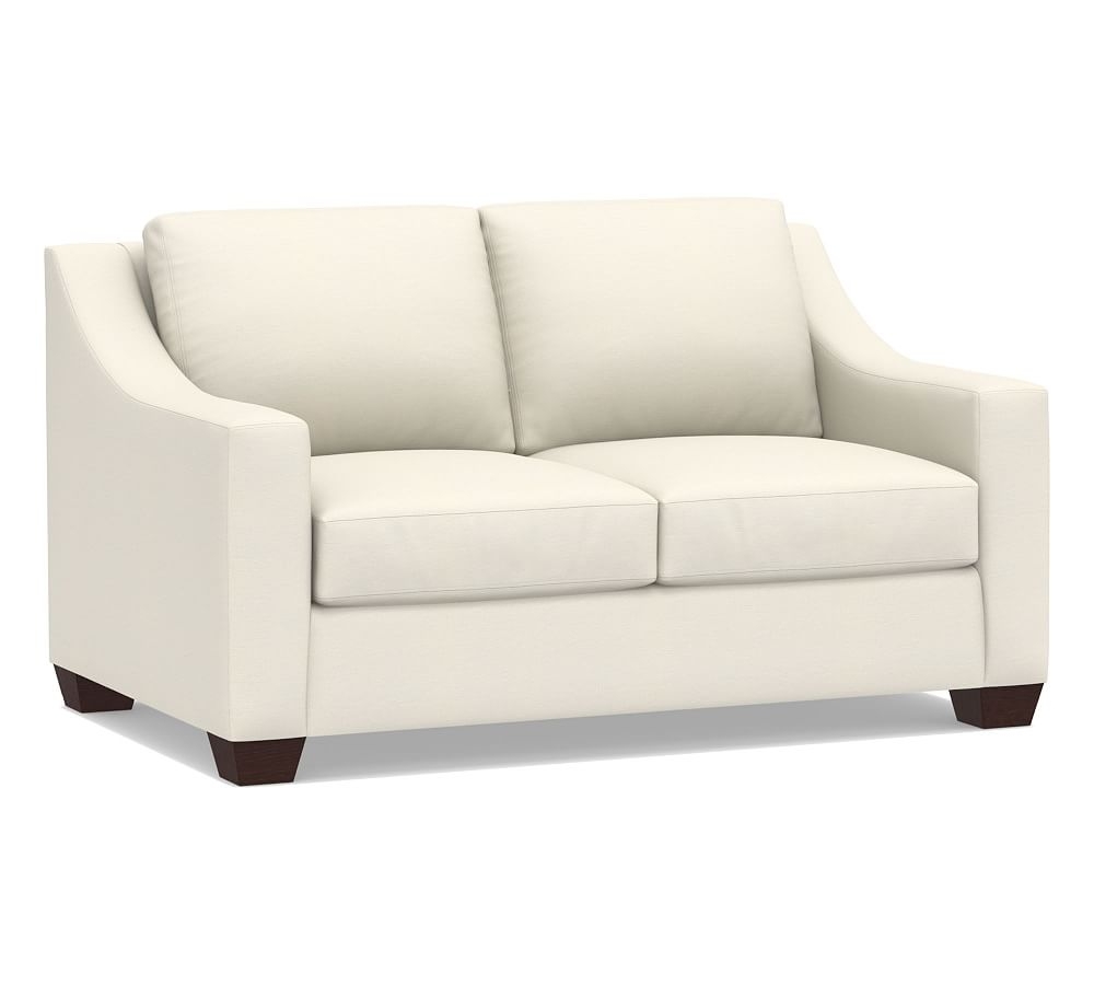 York Slope Arm Upholstered Loveseat 60.5", Down Blend Wrapped Cushions, Textured Twill Ivory - Image 0