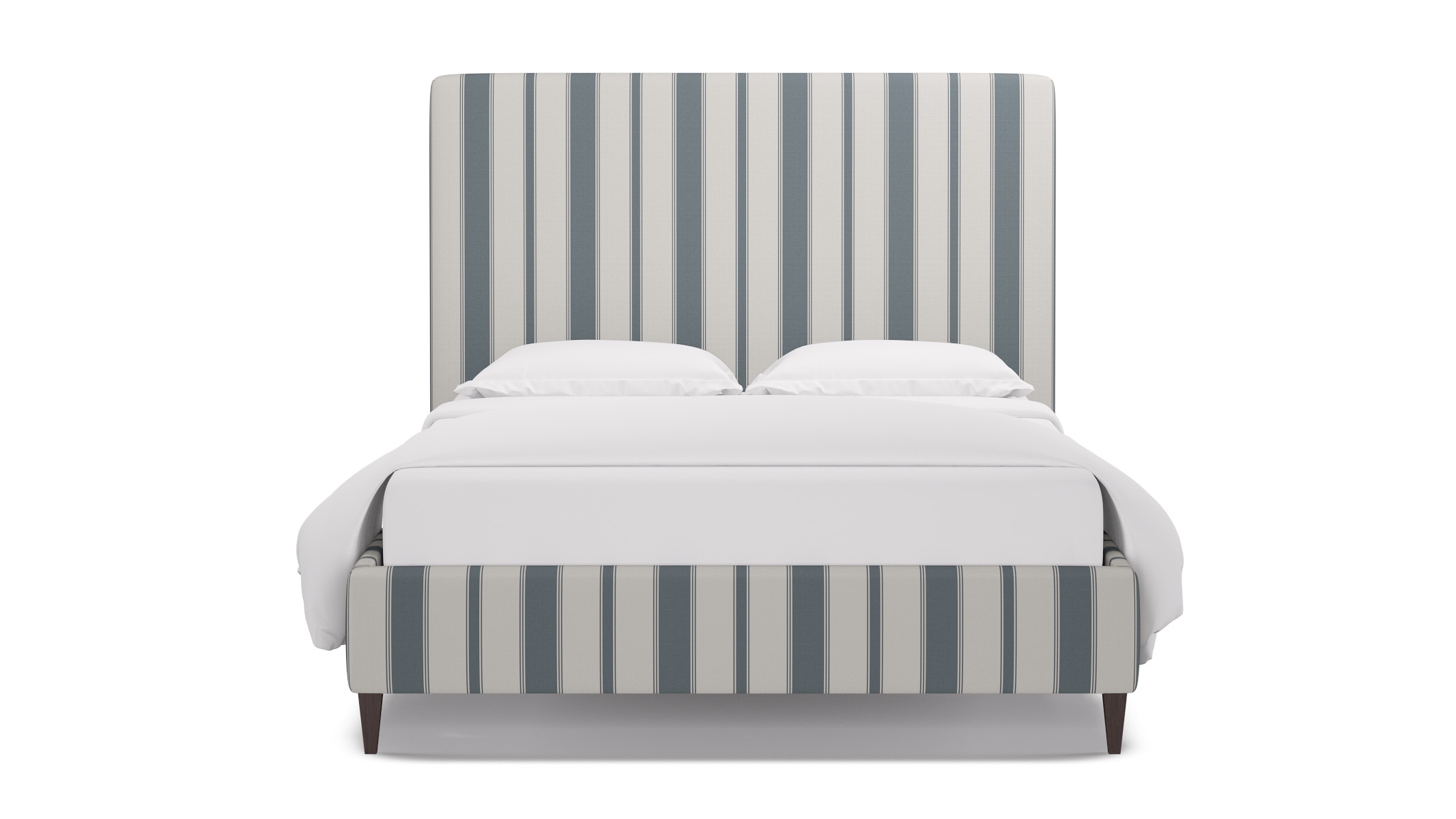 Classic Bed, French Blue Clarence Stripe, Espresso Square Tapered Leg, Twin - Image 0