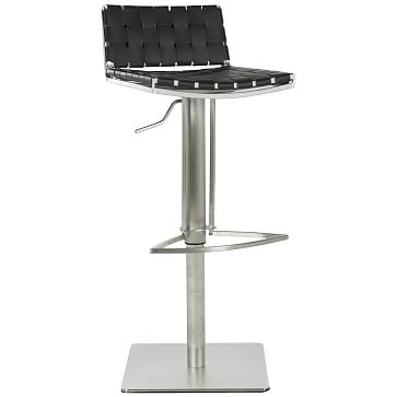 Woven Leather Barstool, Leather, Black, Stainless Steel - Image 0