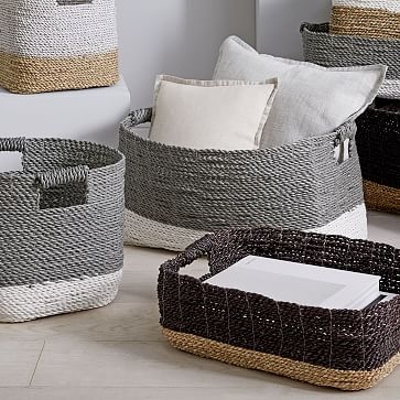 TWO-TONE WOVEN BASKET PACK S/2 BLACK/TAN UNDER THE BED BASKET - Image 2