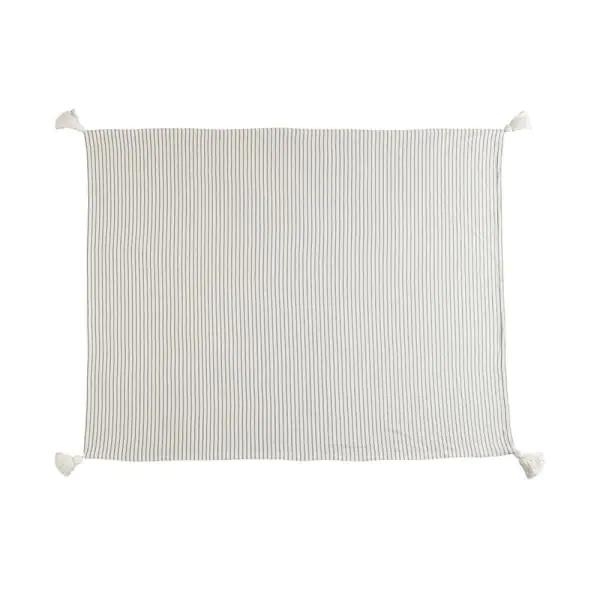 Nicobar Casual Striped Tassel Cotton Throw Blanket, Gray - Image 2
