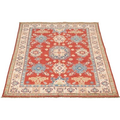 One-of-a-Kind Hypoluxo Hand-Knotted 2010s Gazni Red/Gray 4'11" x 7' Wool Area Rug - Image 0