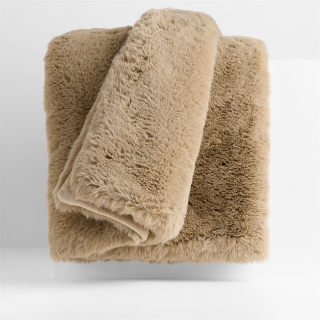 Faux Fur 70"x55" Sierra Tan Throw Blanket - Image 0
