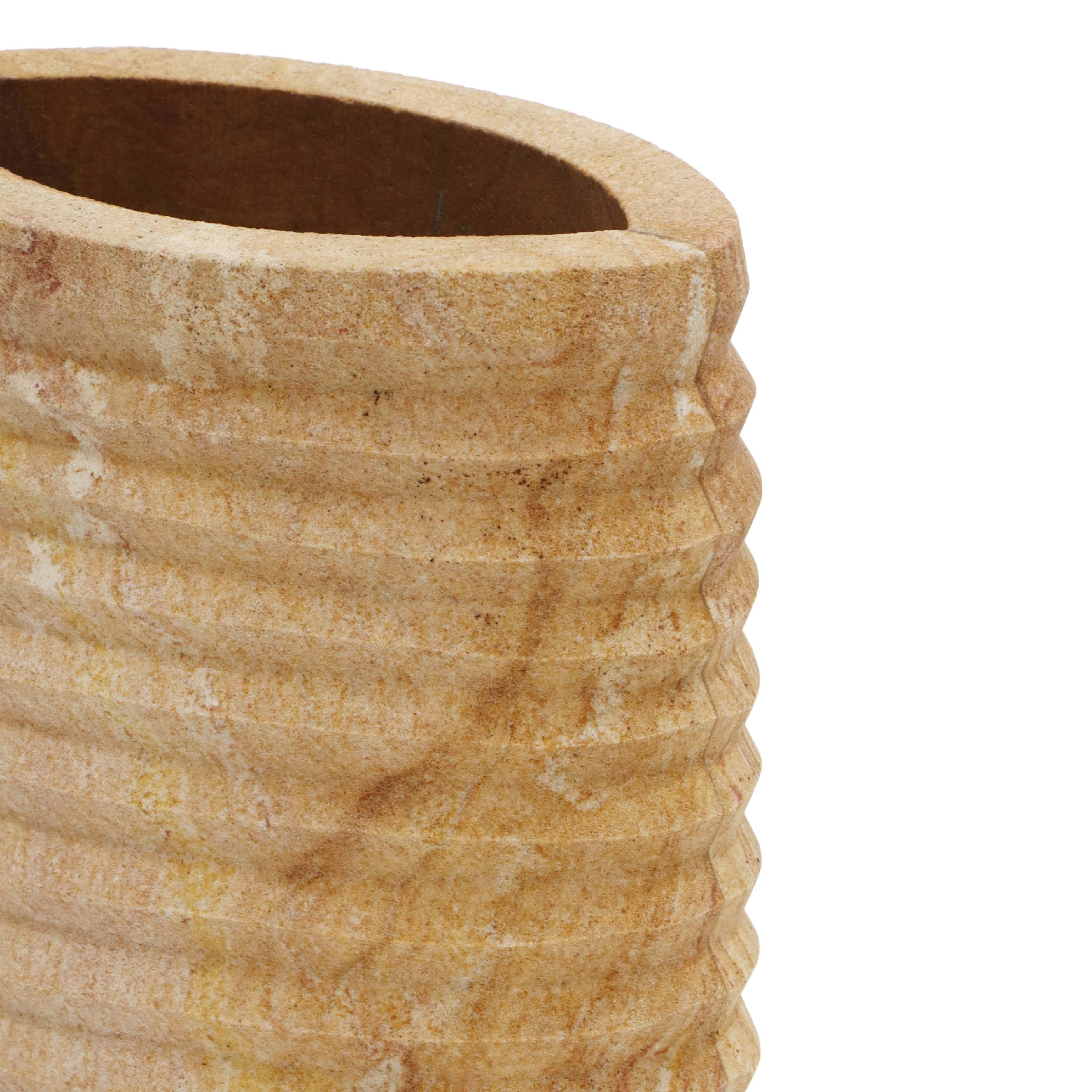 Saava Ribbed Stone Vase in Sandstone - Image 2