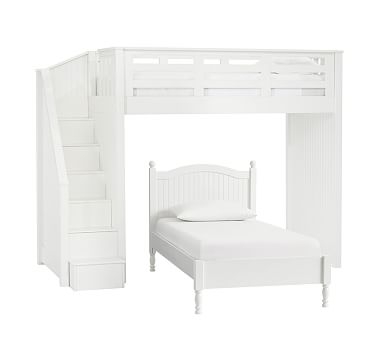 Catalina Twin Stair Loft & Twin Low Footboard Bed Set, Simply White, In-Home Delivery - Image 0