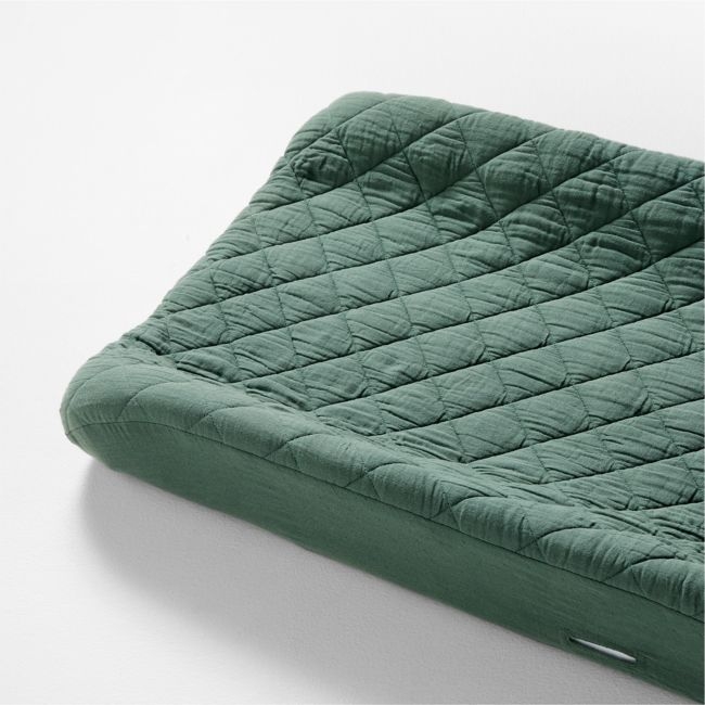 Supersoft Pine Green Organic Cotton Gauze Baby Changing Pad Cover - Image 0