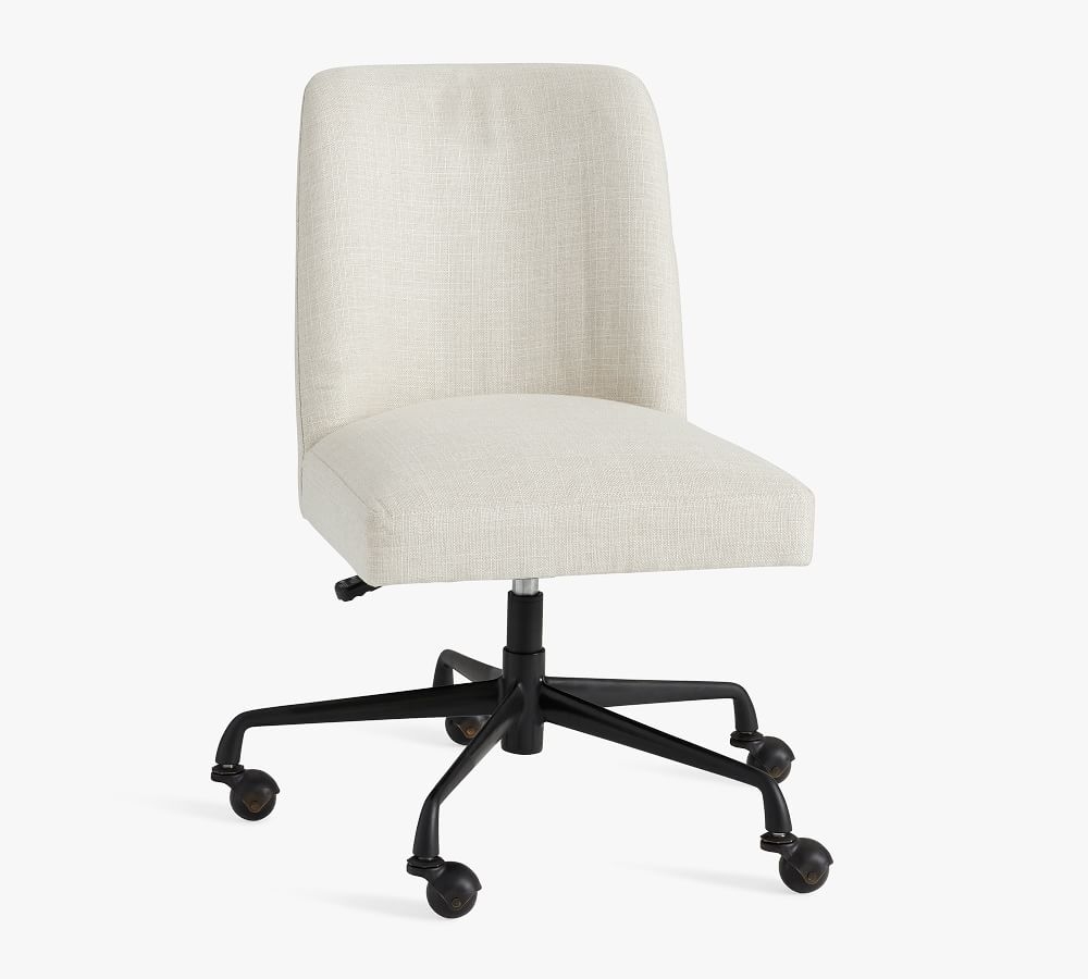 Layton Upholstered Swivel Desk Chair, Black Base, Basketweave Slub Oatmeal - Image 8